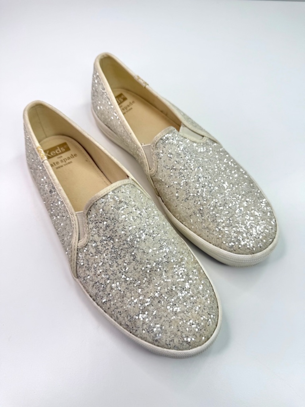kate spade x Keds White Women's Glitter Slip-On Sneakers